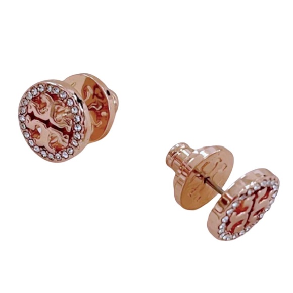 TORY BURCH • Rose Gold Miller Pavé Stud Earrings - Picture 9 of 11